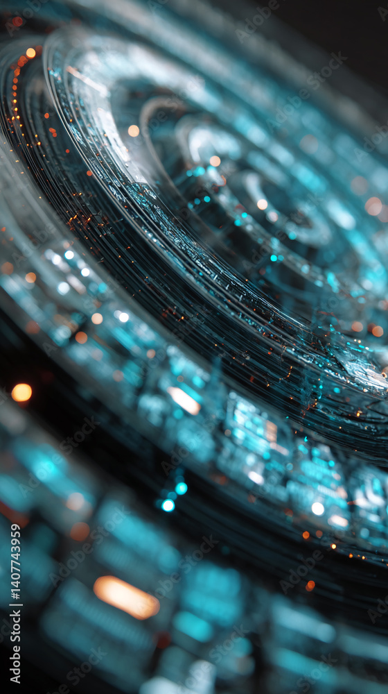 Aufkleber abstract image of swirling teal and orange lights, creating a dynamic and technological feel, sugges