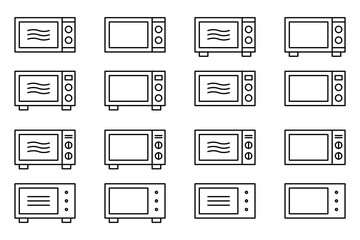 Microwave oven Icon Symbol Collection Isolated on White Background.