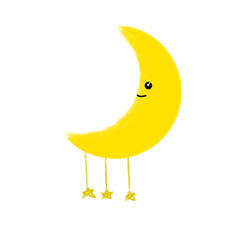 Cute Crescent Moon with Hanging Stars. this charming vector is ideal for children’s designs, bedtime themes, nursery decor, and whimsical night sky concepts