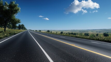 Fototapeta premium Empty highway stretches into sunny countryside