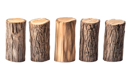 Five Wooden Logs on White Background - Professional Isolated Image