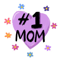 Best number one 1st mom mother mama in purple heart first winner love shape watercolor flowers floral doodle illustration clipart design gift present digital sticker shirt international mothers day