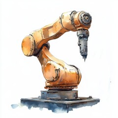 Yellow Robotic Arm Watercolor Painting Industrial Automation Technology