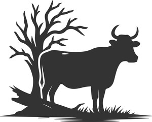 Cow with tree silhouette