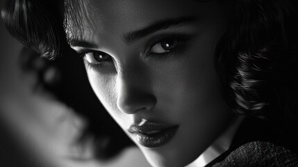 Monochrome Portrait of a Woman with Intense Gaze