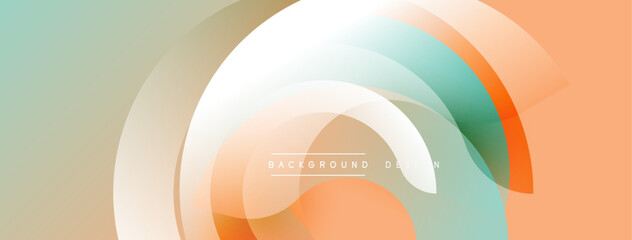 Abstract layered shapes create dynamic composition. Soft color palette features orange, teal, beige hues. Minimalist design suitable for backgrounds, presentations.