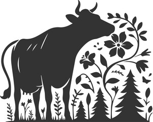 Cow with tree silhouette