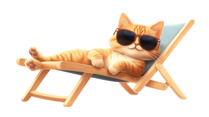 Cool Cartoon Cat in Sunglasses Lying on Deck