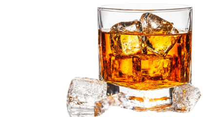 Elegant Glass of Scotch Whiskey with Ice on White Background
