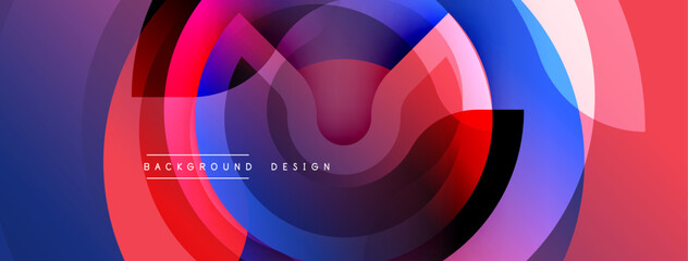 Obraz premium Abstract colorful design features overlapping circles, gradients. Vivid reds, blues, purples create dynamic visual effect. Modern background suitable for various projects.