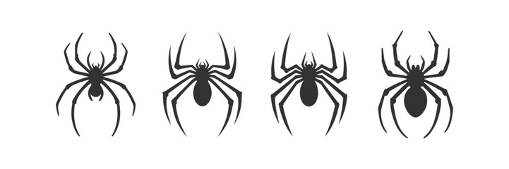 Black And White spider Vector Illustration Silhouettes.