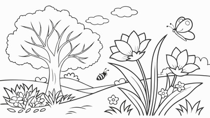 Fototapeta premium Spring Coloring Page black and white