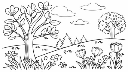 Fototapeta premium Spring Coloring Page black and white