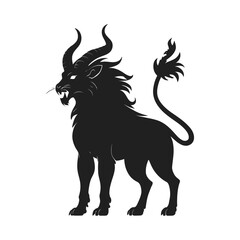 A powerful, stylized silhouette of a mythical lion-like chimera creature, perfect for logos, book covers, or other design projects.