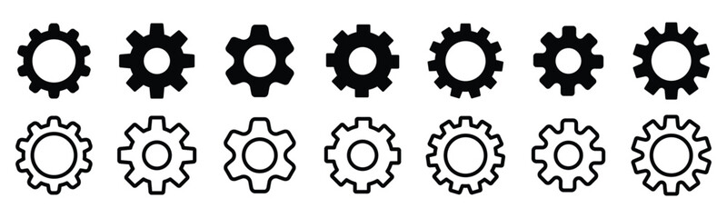 Gear setting icon set, containing Cog wheel, Gear wheel symbol, Vector illustration.