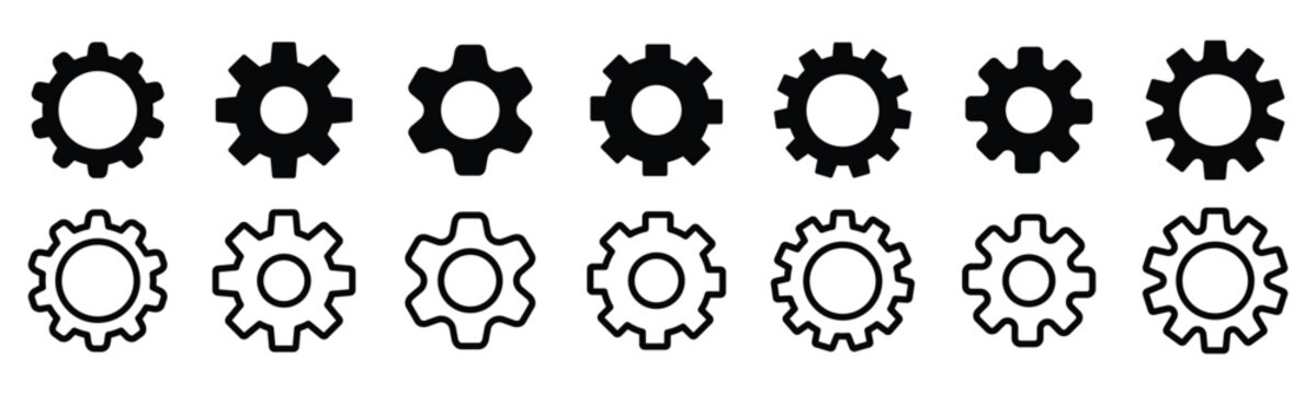 Gear setting icon set, containing Cog wheel, Gear wheel symbol, Vector illustration.