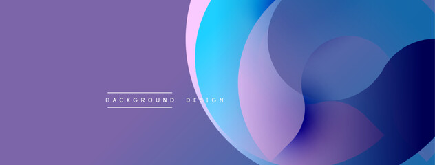 Abstract background features overlapping rounded shapes. Gradient colors transition from purple to blue. Minimalist design suitable for digital projects, presentations.