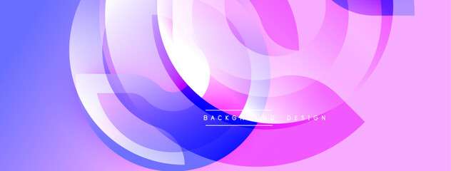 Abstract fluid shapes blend purple, pink, blue hues. Overlapping translucent forms create dynamic composition. Modern design evokes energy, movement, sophistication. Minimalist aesthetic.