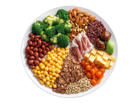 Plate of Culinary Delights: A vibrant and appetizing arrangement of ingredients graces a white plate, with a harmonious blend of color and texture to satisfy the palate.