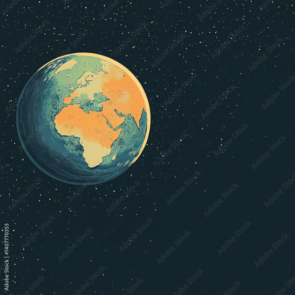 Aufkleber planet earth rotating in space with glowing continents and stars