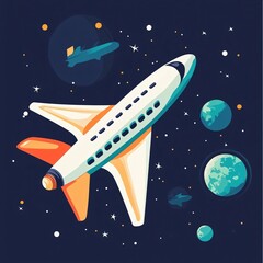 Naklejka premium Spaceship flying through space past planets and stars