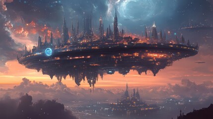 Fototapeta premium Futuristic City Built Above Clouds Displaying Advanced Technology And Architecture