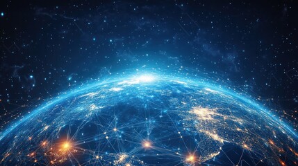 Obraz premium Futuristic Abstract Network Glow Around Globe Digital Art Technology Cryptocurrency Connection