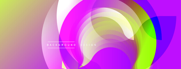 Abstract vibrant layers create flowing circular design. Gradient colors blend, forming dynamic visual experience. Modern background suitable for digital projects.