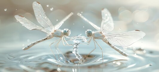 aesthetic photo of dragonflies playing in water, ai generative