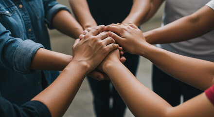 United hands symbolize teamwork collaboration and unity soft lighting neutral background