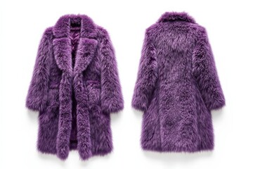 Stylish faux fur coat in a vibrant purple hue, offering both warmth and a fashionable statement. Perfect for adding a pop of color to any outfit.