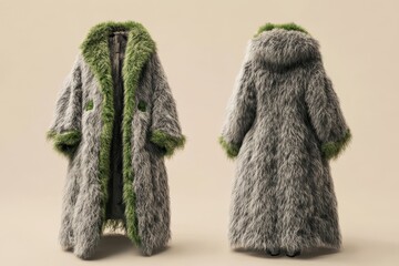 Unique outerwear featuring a blend of textures and tones, creating a stylish and cozy apparel option for colder weather.