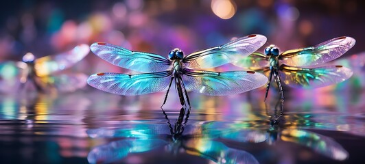 aesthetic photo of dragonflies playing in water, ai generative
