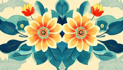 Fototapeta premium Symmetrical floral design showcasing vibrant botanical elements and balanced composition