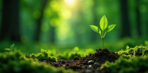 Newly planted saplings thrive in a vibrant forest, ecosystem, forest, rural
