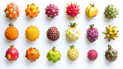 Colorful exotic fruits flat lay.
