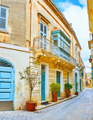 The street with typical Maltese balconies, Rabat, Malta