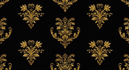 Golden Damask: Regal Black & Gold Seamless Pattern AI Generated