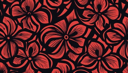 Fototapeta premium Stylized Floral Pattern in Sanguine Hues on a Dark Background Illustration