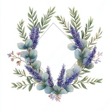recommend clip art: Watercolor Botanical Wreath with Lavender and Eucalyptus for Wedding Invitations and Greeting Cards