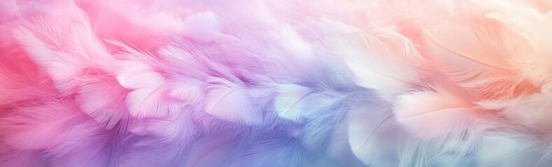 Obraz premium Pastel Rainbow Angel Feather Message Background with Ethereal Fluffy Feathers for Spiritual Healing and Serenity