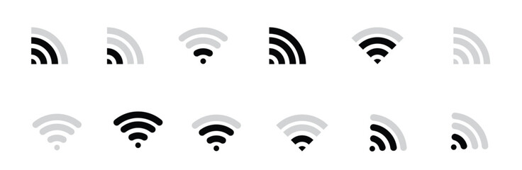 Wifi Signal Icons Various shapes. Communication, connection, internet, wireless