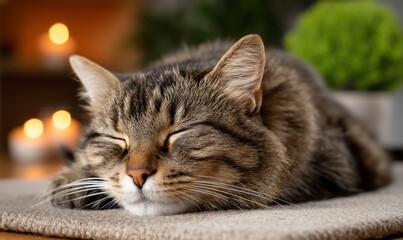 Sleepy tabby cat resting peacefully