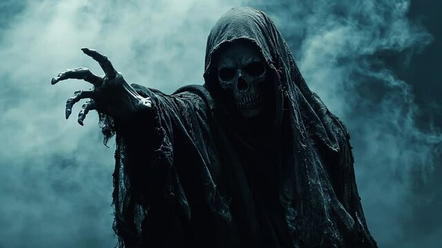 Scary grim reaper halloween costume dark hooded figure horror death halloween scary spooky fantasy monster evil