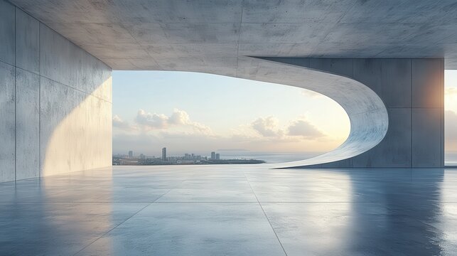 3d render of abstract modern concrete white architecture with empty cement floor minimal exterior car presentation background,photo stock