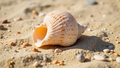 Sea Shell on Sandy Beach Under Bright Sunlight  