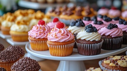 colorful fundraiser bake sale table featuring a variety of delicious homemade treats including cookies cupcakes brownies muffins pastries and cakes with a blurred background,photo stock