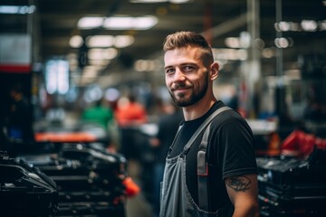 Fototapeta premium smiling man working in a automotive factory