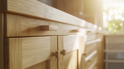 Carpenter assembling custom kitchen cabinets. Featuring craftsmanship and woodwork