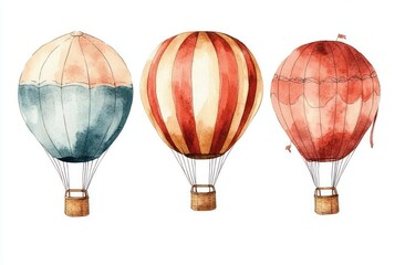 Obraz premium Watercolor Hot Air Balloons Vintage Illustration Soft Pastel Clouds Stars Moon Adventure for Baby Prints Home Decor Invitations